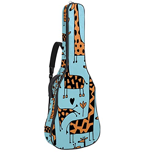 Housse guitare acoustique et classique motif girafes bleu pour cours