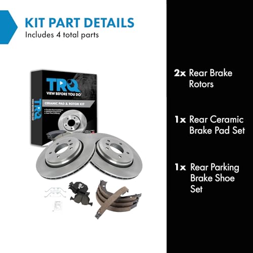 Image of TRQ Rear Brake Pad and Rotor Set Ceramic Parking Brake Shoes Compatible with 2001-2006 BMW 330Ci 2001-2005 330i 330xi