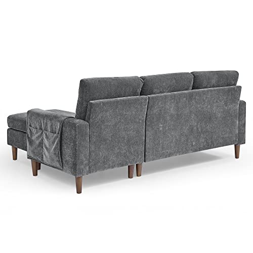 Ucloveria Convertible Sectional Sofa Couch, Modern Chenille 80" L-Shaped Couch 3-Seat Sofa Sectional With Reversible Chaise Removable Storage Bag For Small Living Room, Small Space, Dark Grey #TOP7