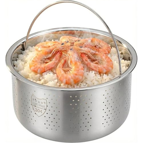 Stainless Steel Steamer Basket for 10-Cup Rice Cooker - Metal Steaming Rack with Handle, Effectively Removes Sugar from Rice for Healthy Diet, Vegetable Steamer Insert