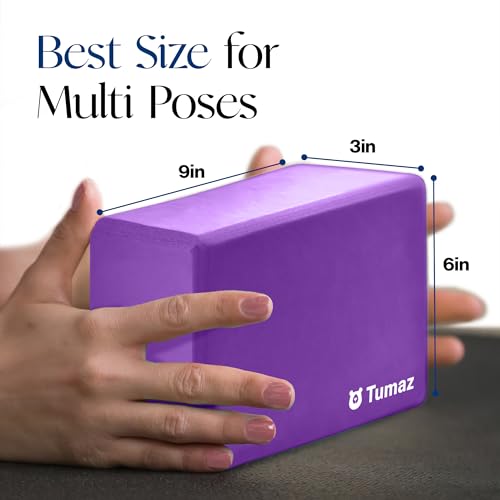 Tumaz Yoga Blocks 2 Pack with Strap Set, High Density/Lightweight EVA Foam and Non-Slip Natural Cork Blocks & Premium 8F Yoga Strap Set - E-Book Included4