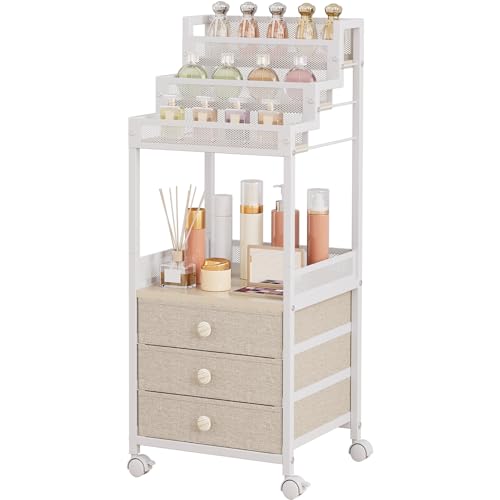 FURFUN Makeup Organizer Storage Cart with Drawers, Floor Rolling Skincare