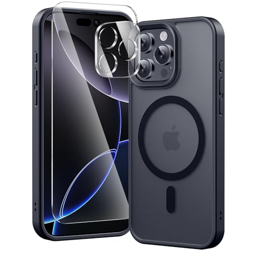 toushion 3 in 1 for iPhone 16 Pro Max Case Clear Matte Black | with MagSafe,Screen Protector *1 & Camera Lens Protector*1, Skin Feeling Back Cover Military-Grade Protection by toushion - Used condition - US$14.11
