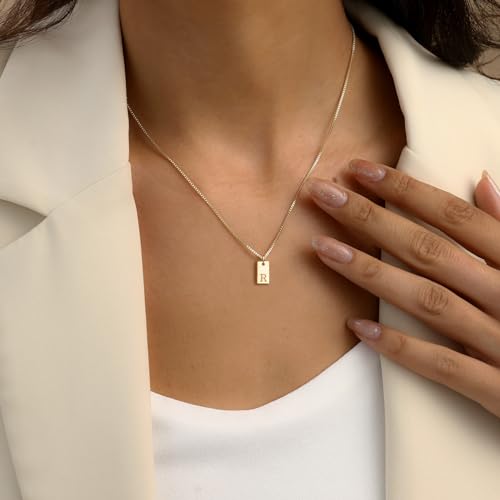 Initial Necklaces for Women 14K Gold Plated Letter Necklace Dainty Gold Name Necklace Personalized Initial Tag Pendant Necklace for Women Trendy Gold Jewelry3