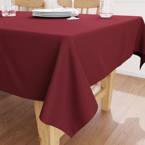 Image of Encasa XO Dining Table Cover Cloth for 6 to 8 Seater | 140x230 cm Cotton Canvas Rectangular Table Cloth | Machine Washable Tablecloth for Indoor & Outdoor Use - Rich Maroon Solid Color