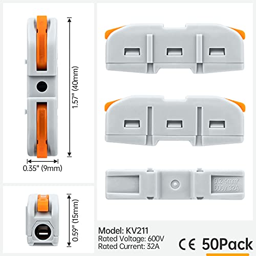 GKEEMARS 50 Pcs Wire Connector, 1 Conductor Compact Wire Connectors Splicing Connectors for Circuit Inline 24-12 AWG (Orange)