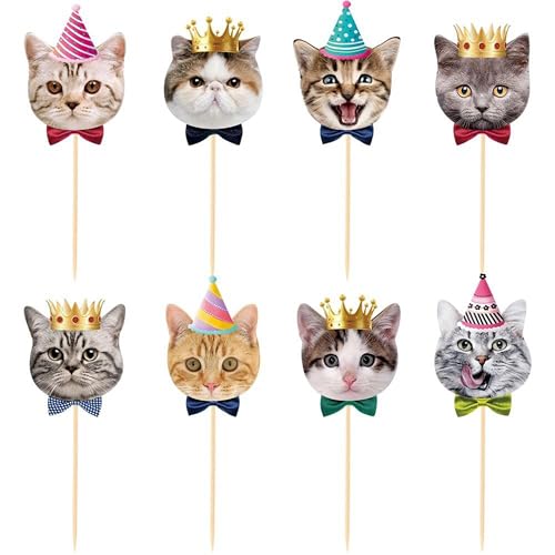 Decorazione Torta Gatto 24 Pezzi Cake Topper Gatto Topper Gatto per Torta per Decorazione di Compleanno, Tema Festa, Baby Shower (A)