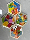 FIIOEOY 4 Stück Holzpuzzle für Kinder ab 3 Jahren, Montessori Spielzeug, Sechseck Steckpuzzle, Lernspiele mit Dinosaurier Tiere Fahrzeuge Obst Motiven, Pädagogisches Geschenk für Jungen & Mädchen