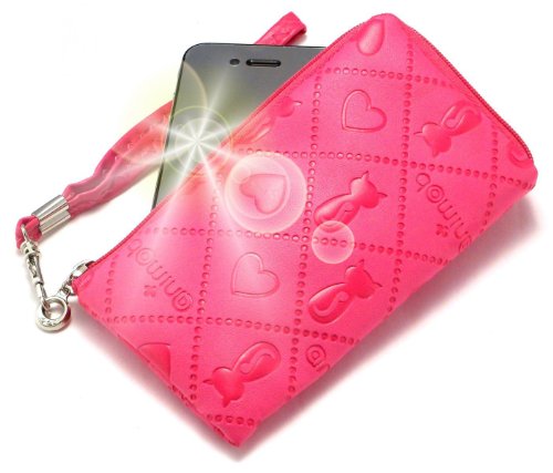 PhoneMate 'Animate' de lujo cartera con cremallera de piel acolchada/titular con 'Fiesta' Correa de muñeca Glitter verde para teléfono móvil y tarjetas de crédito. Funda auténtica con relieve para LG