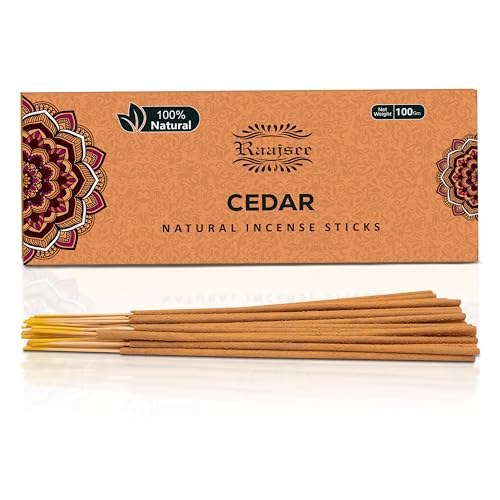Image of Raajsee Cedar Incense Sticks, 100%-Natural Charcoal Free Organic Non Toxic Clean Burning Handmade Insence Sticks 100 gm Pack, Meditation Gifts - Spritual Cleansing