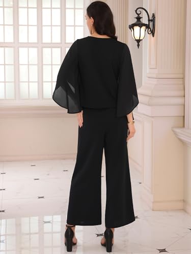 Women's 2 Pieces Sets Formal Pantsuits Chiffon Top Wedding Mother of Bride Pants Suits4