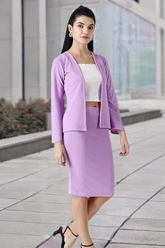 Image of POPWINGS Casual Solid Shrug and Knee Length Skirt Formal Co-Ord Set for Women - Stylish Western Two Piece Summer Work Dress