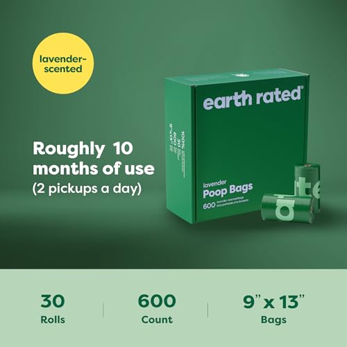 Earth Rated Hundekotbeutel Vorteilspackung, auslaufsichere und extra dicke Haustierkotbeutel für große und kleine Hunde, Nachfüllrollen, Lavendelduft, 600 Stück