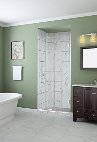 Frameless Shower Door For Bathtub 31" W X 55" H, Clear Tempered Glass Screen Towel Bar Hinged 180 Degree Pivot Brushed Gold Finish Bathroom Door - View #10