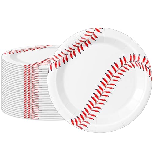 Fitoyplak Baseball Party Supplies Set 60Pcs Baseball Party Paper Plates - 7Inch Round Dinner Dessert Plates for Cake Salad Fruit PizzaKids Birthday Fan Sports Event&Game Day