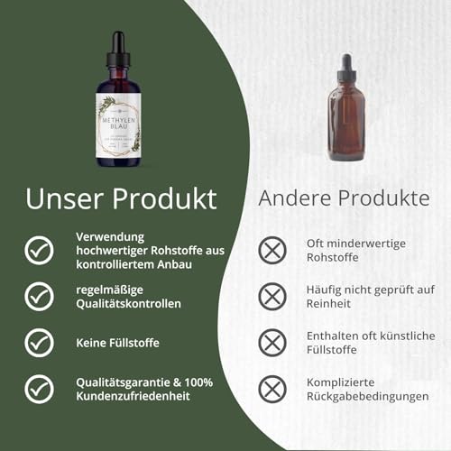 Methylenblau 100ml hochdosierte Tropfen von Nordic Pure | Lösung mit 99,9% Reinheit | Hochdosiert Methylene Blue | Methylene Blau 1% Lösung | Laborgeprüft & in Deutschland hergestellt