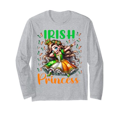 Irish Princess Dabbing Ireland Flag for girls & kids Long Sleeve T-Shirt