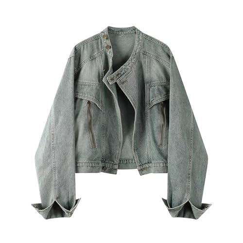 Veste femme à double fermeture éclair en toile denim style rétro court