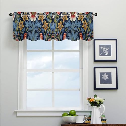 Cortinas con cenefa de flores de estilo tradicional chino, set de 2 de 52x18'' 4