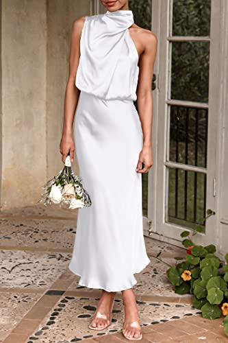 Image of PRETTYGARDEN Women's 2026 Summer Satin Dress Elegant Sleeveless Mock Neck Cocktail Party Maxi Dresses