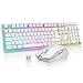 RedThunder K10 Kabelloses Gaming Tastatur und Maus Set, QWERTZ DE-Layout LED Hintergrundbeleuchtung, 3000mA Batteriekapazität und 3200 DPI für Gamer(Weiß)