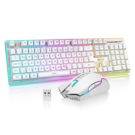 RedThunder K10 Kabelloses Gaming Tastatur und Maus Set, QWERTZ DE-Layout LED Hintergrundbeleuchtung, 3000mA Batteriekapazität und 3200 DPI für Gamer(Weiß)