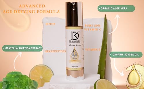 DR. MONCADA Botox Super c - Anti Aging 20% Super C serum, Peptides Face serum A complete package 6 in 1 vitamin c; acido hialuronico; Vitamin E and more for wrinkle fine lines dark spot collagen for face 50ml