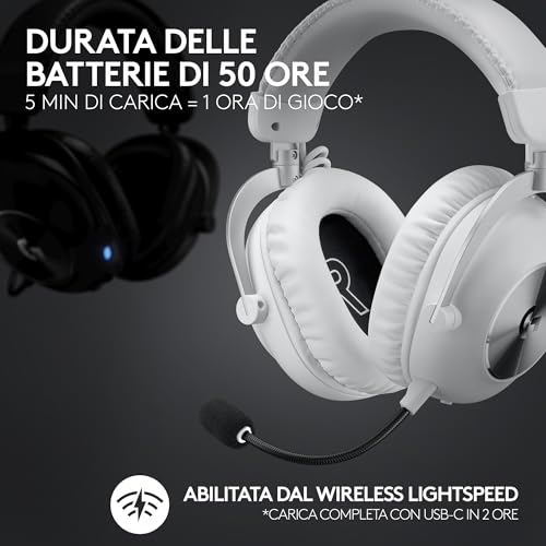 PRO X2 Lightspeed Cuffie Gaming Wireless, Microfono a Braccio Rimovibile, Driver Grafene 50 mm, DTSHeadphone X2.0, Surround7.1, Bluetooth/USB/3.5 Aux, Bianco - Cuffia gaming - Immagine 2