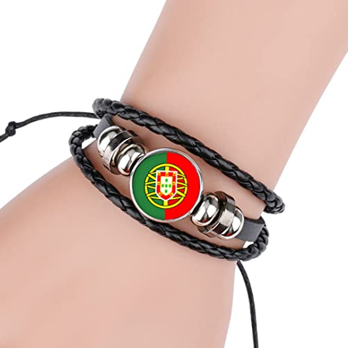 jieerrui Bracelets tressés Flags nationaux réglables en Cuir Bracelet Multiples de Bracelet Portugal Cover