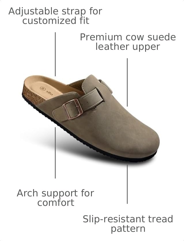Image of BULLIANT Women Clogs-Fleece-Lined Suede Mules Slippers Nurse Shoes Unisex-Memory Foam Arch Support Cork-Footbed