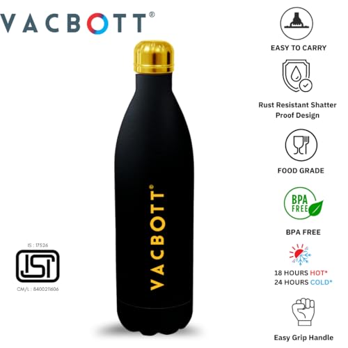 Image of Clay Craft Vacbott Stark Velvet Double Walled|18 Hours Hot and 24 Hours| Cold Water Bottle Vacuum Insulated Flask Bottle 1000 ml|2 Piece, Steel Water Bottles for School, Office, Home, Gym, Leakproof