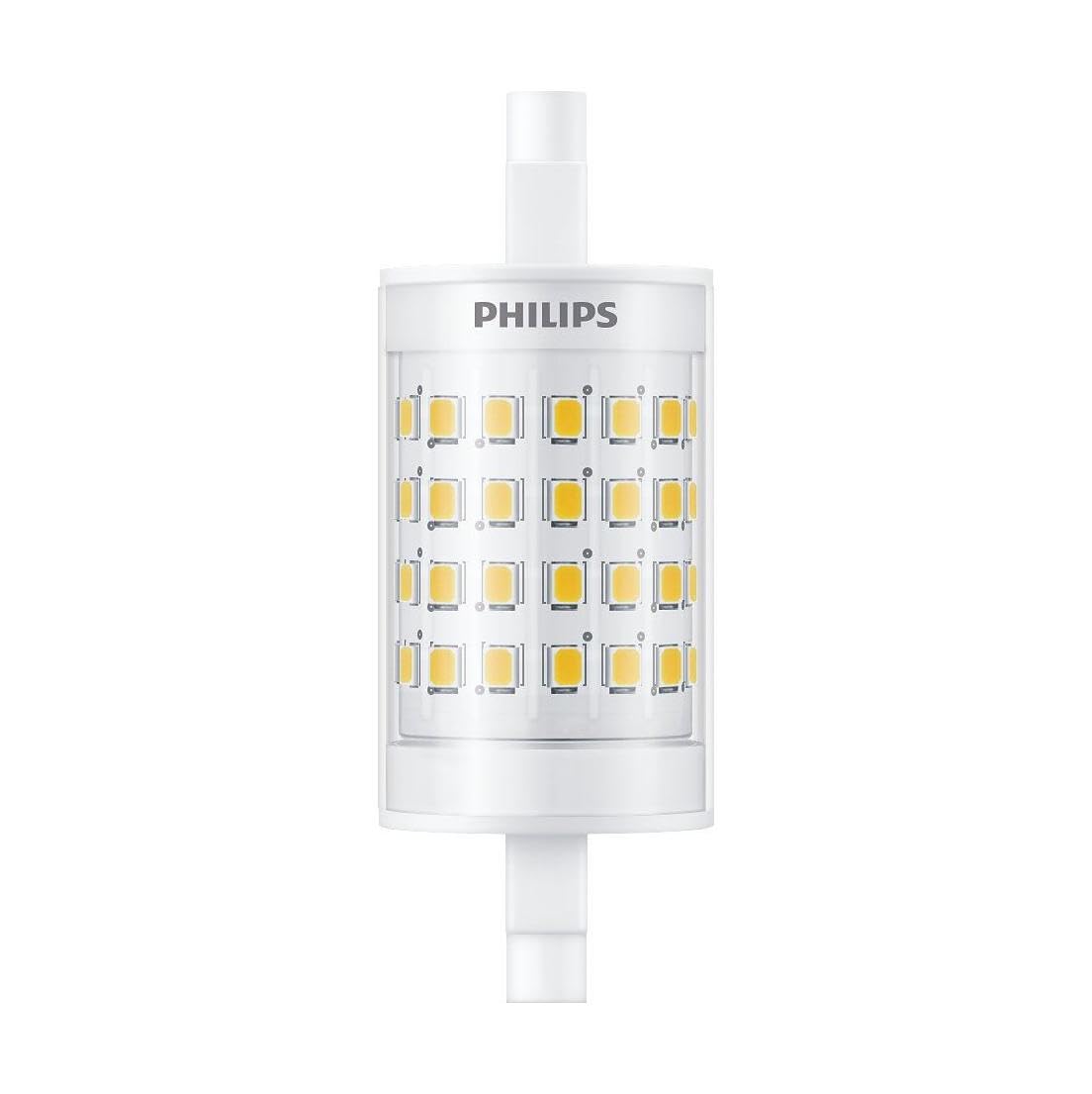 PHILIPS LED R7s Linear 7.5W 78mm lamp Delivers 950 lumens of Warm White 3000K Light. Non-dimmable, Energy-efficient Replacement for Traditional 60W Linear Halogen Lamps.