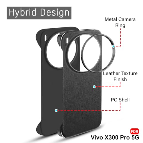 Image of TheGiftKart Hybrid Ultimate Slim Back Case Cover for Vivo X300 Pro 5G | Lightweight Profile | Hard Back Case Cover for Vivo X300 Pro 5G (PC & TPU, Metal Camera Ring, Leather Texture Finish, Black)