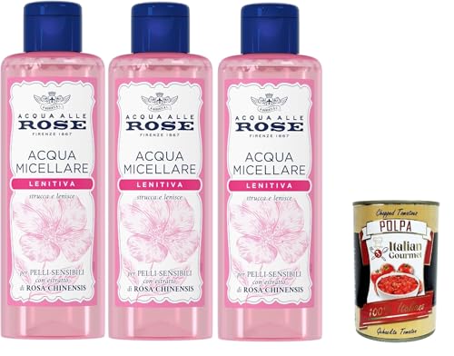 Acqua alle Rose Acqua Micellare Lenitiva per Pelli Sensibili, agua micelar calmante para pieles sensibles, 3 x 200 ml + Polpa italiana Gourmet 400 g