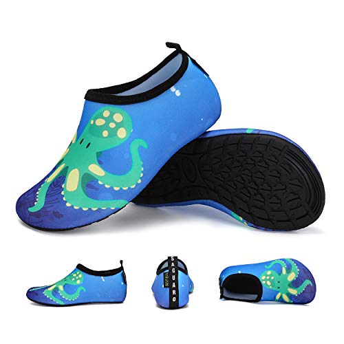 SAGUARO Kinder Badeschuhe Jungen Aquaschuhe Mädchen Schnell Trocknend Strandschuhe Atmungsaktiv Wasserschuhe Surf Yoga Neoprenschuhe,Blau Octopus,Gr.32/33 EU