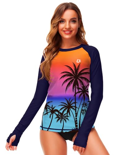 Image of Deerose Womens Gradient Rash Guard UPF 50+ Swim Shirts Surfing Top with Thumb Hole