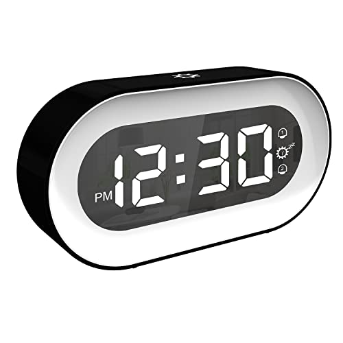 Retazly Digital Alarm Clock, LED Bedside Clock Snooze with Dual Alarms Adjustable Volume & Brightness Auto-Off Timer Night Light Battery Powered & USB Charging for Bedroom Living Room Office, Black Cover