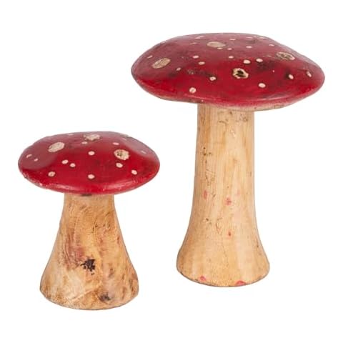 100 North Fly Agaric Mushroom, Brown/Red 4 x 3.5 Inches Wood Tabletop Collectible Figurine; Set of 2 Cover
