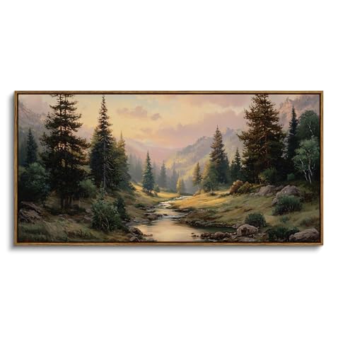 ARPEOTCY Rustic Landscape Wall Art for Living Room Fireplace Hallway, Large Framed Art,20x40in,Vintage Farmhouse Earthy Moody Cozy Decor, Nature Mountain Valley Painting Artwork for Spring Summer