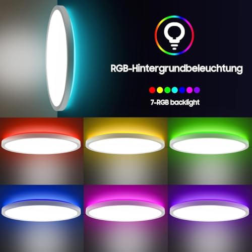 Image of ELEPHANTBOAT LED Ceiling Light with Remote Control, 12Inch 24W High Bright 3200lm, Backlight Round Close to Ceiling Lamp Modern Ultra-Thin 3000-6500K for Bedroom Living Room