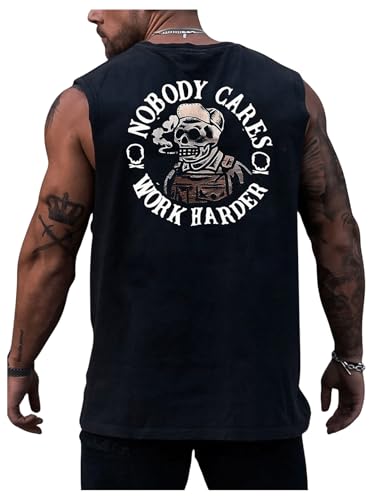 Men's Skull Graphic Summer Tank Tops Crew Neck Gym Workout Funny Sleeveless Tee Shirts for Mens