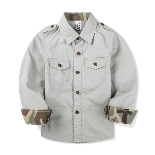 Image of Toddler Little Boys Button Down Long Sleeve Shirt Uniform Army Scout Casual Fall Top with Pocket