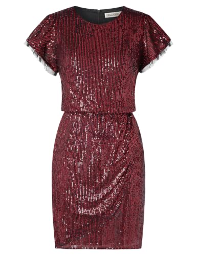 Image of GRACE KARIN Women's Sparkly Sequin Dress Cap Sleeve Party Cocktail Holiday Dress Elegant Glitter Sparkly Dresses for Women