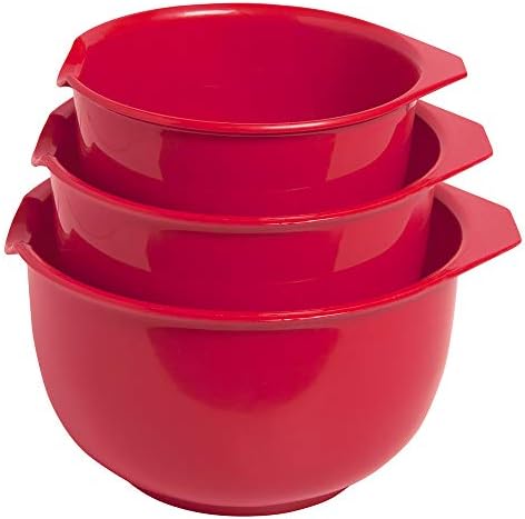 Glad Mixing Bowls with Pour Spout, Set of 3 | Nesting Design Saves Space | Non-Slip, BPA Free, Dishwasher Safe Plastic | Kitchen Cooking and Baking Supplies, Red - Thumbnail 3