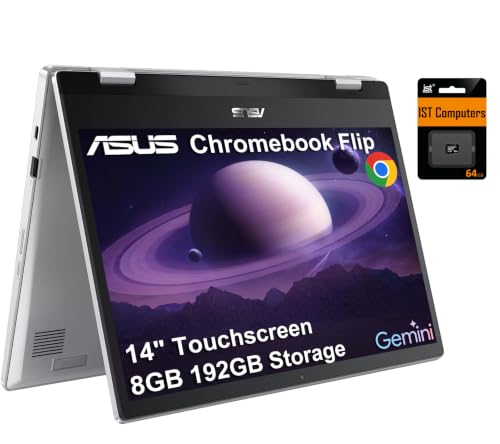 Image of ASUS Chromebook Flip CX1 2-in-1 Laptop (14 inch FHD Touchscreen, Intel Celeron N4500, 8GB RAM, 192GB Storage (128GB eMMC + 64GB SD Card)), Convertible for Student, Home, Spill-resistant, Webcam, Chrome OS