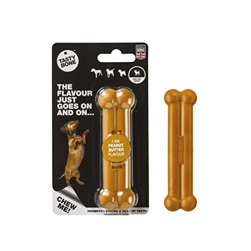 TastyBone Nylon Dog Chew Toy for Toy Dogs (Peanut Butter), Indestructible for Aggressive Chewers Everlasting Flavour