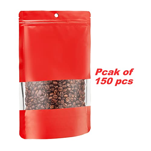 Baaggnaa 150 Pack Stand Up Matte Metallic Ziplock Bags With Clear Front Window Heat-Sealable Resealable Solid Color Pouches For Food Storage Containers Organizer(Red,5.9 * 8.6 Inch,Pack Of 150) #TOP6