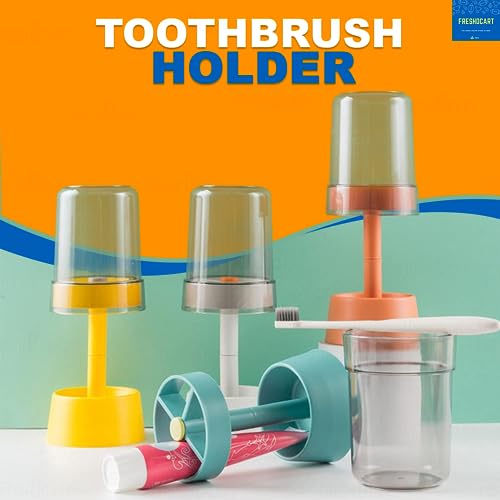 Image of FreshDcart Bathroom Brush Holder| FDCA619 2-in-1 Toothbrush Stand & Toothpaste Organizer | Plastic Brush Holder with 3 Compartments & Cover | Multicolor | Pack of 1