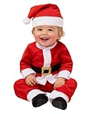 Funidelia Disfraz de Papá Noel para bebé, Navidad, Incluye chaqueta con cinturón impreso, pantalón y gorro - Traje para bebé para fiestas, Carnaval y Halloween, Talla 0-6 meses