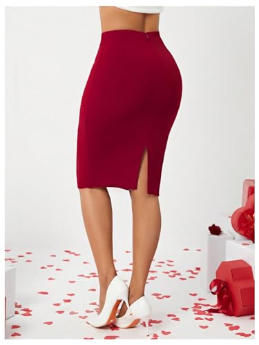 Floerns Women's High Waist Business Pencil Skirt Wrap Front Pleated Bodycon Skirt2